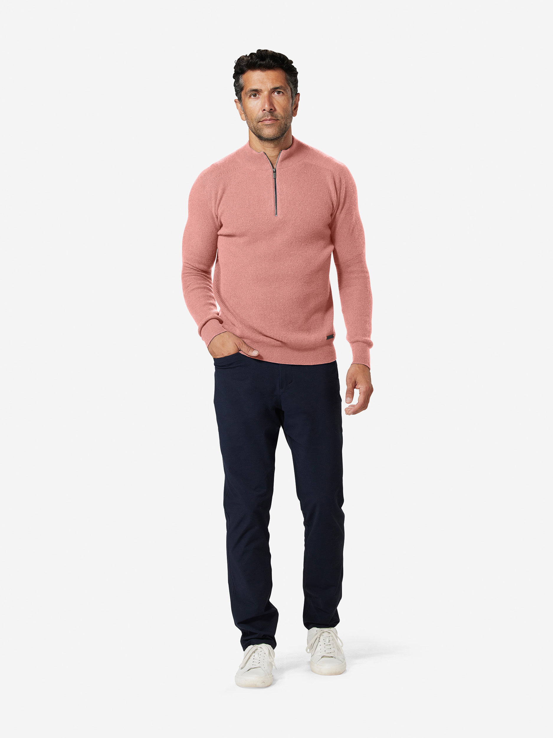 Sun Day Red 3D Knit Cashmere Quarter Zip Roze | 3809-CBFDQ