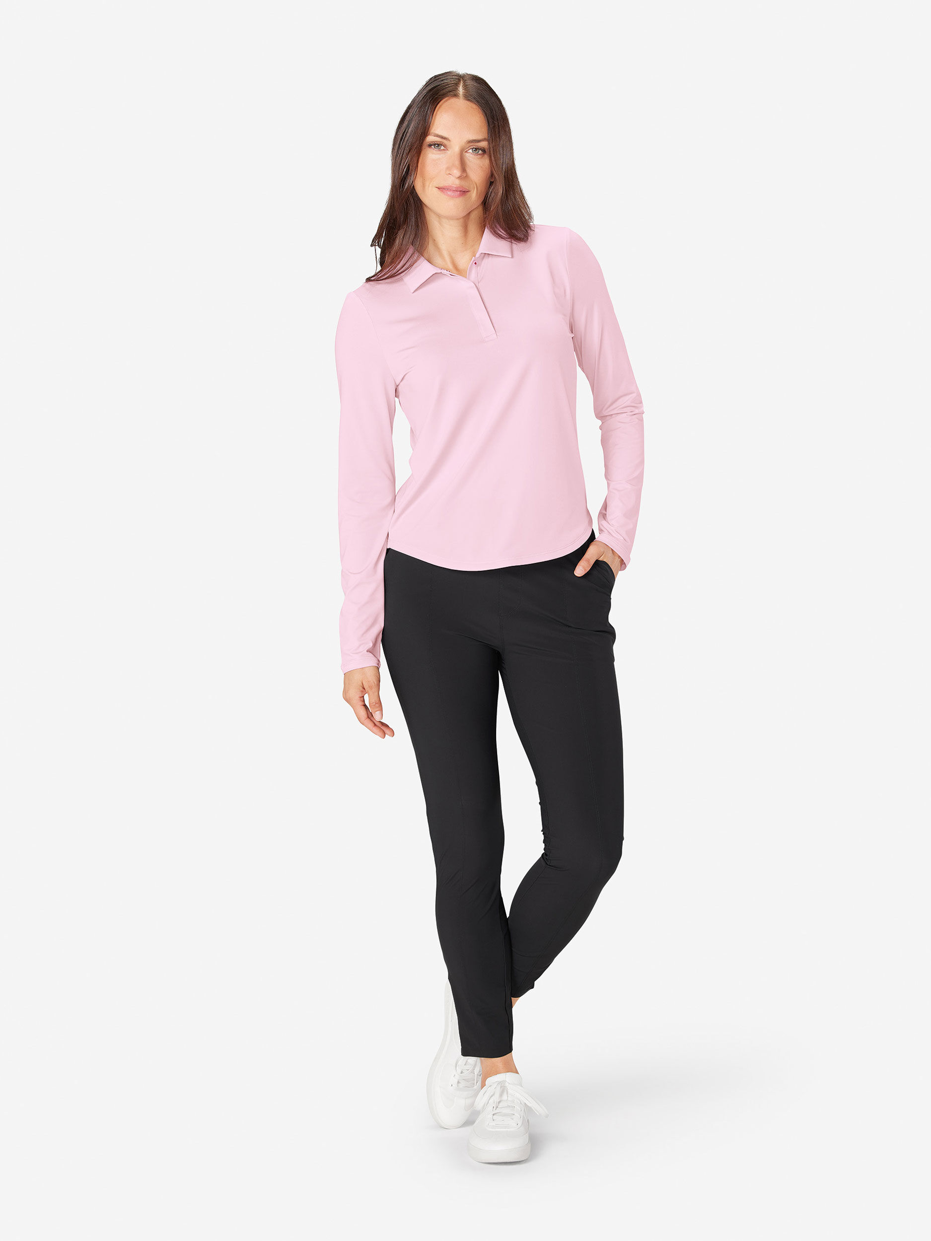 Sun Day Red Long Sleeve Performance Victoria Polo Roze | 0863-OCPBJ